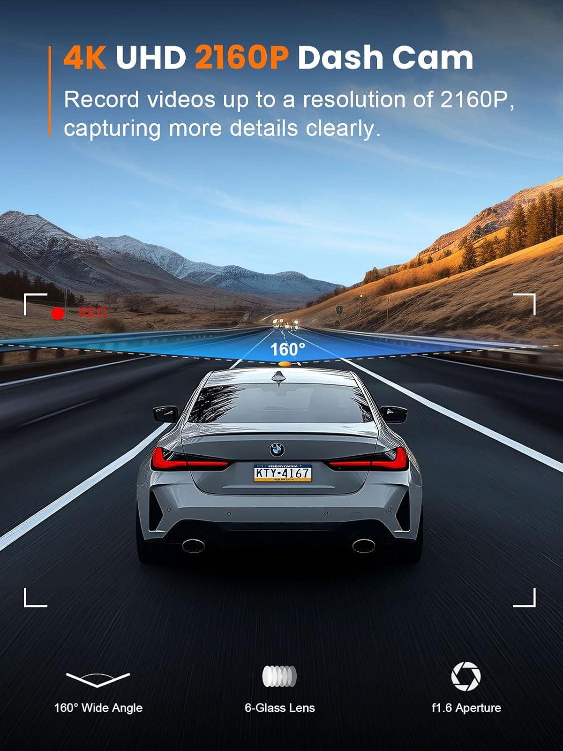 4K Dash Cam Front, 5Ghz Wifi, 32GB Card Included, Mini Dashcam