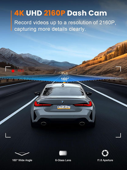 4K Dash Cam Front, 5Ghz Wifi, 32GB Card Included, Mini Dashcam