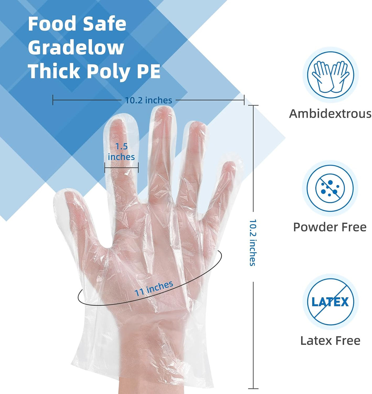 Food Prep Gloves Plastic Food Safe  Gloves, Food Handling, One Size Fits Most Poly 500Ct Clear 500 Count (Pack of 1)