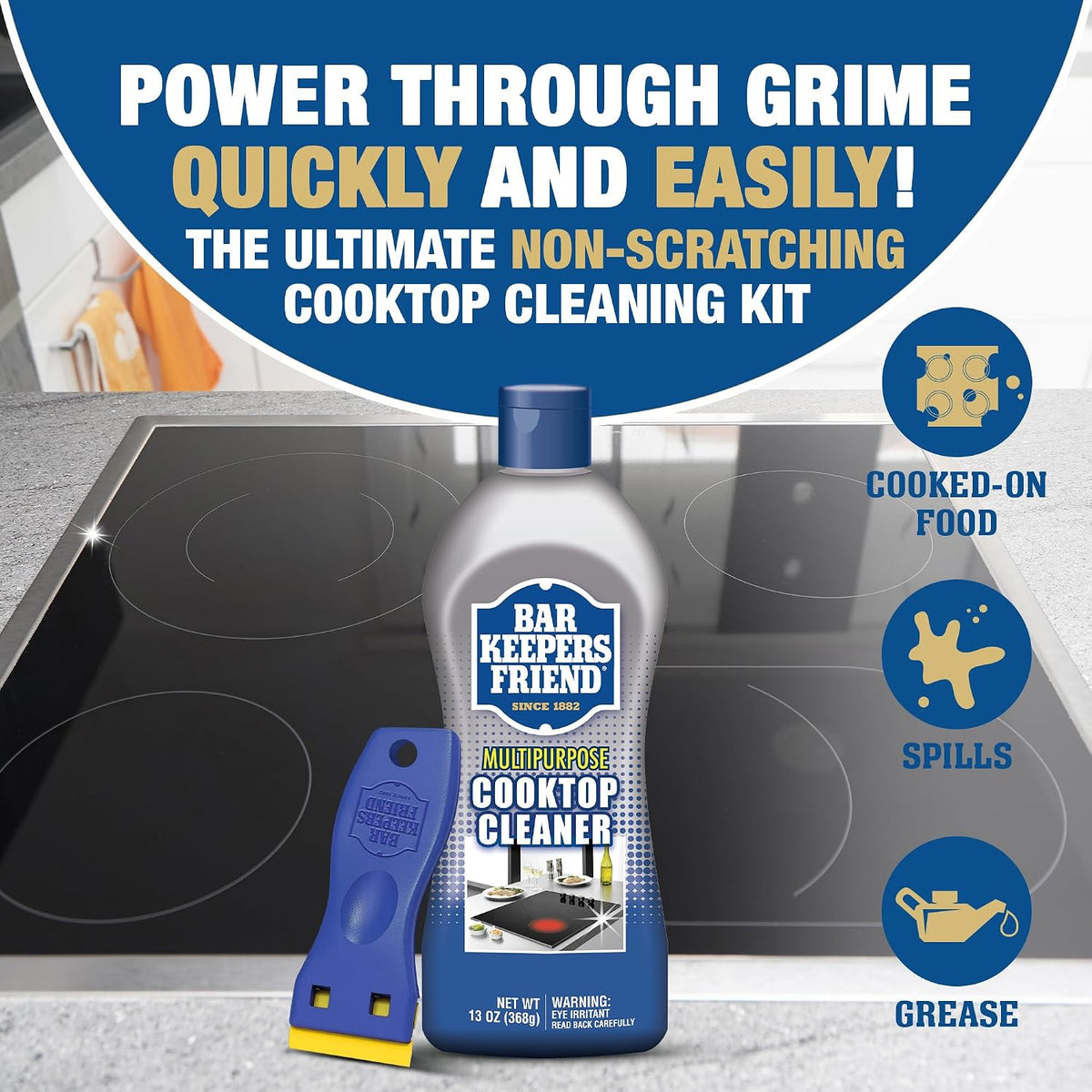 Cooktop Cleaner (2 X13 Oz) + Scraper - Multipurpose Liquid Stovetop Cleanser, Safe for Use on Glass & Ceramic Cooking Surfaces, Copper, Brass, Chrome, Stainless Steel & Porcelain