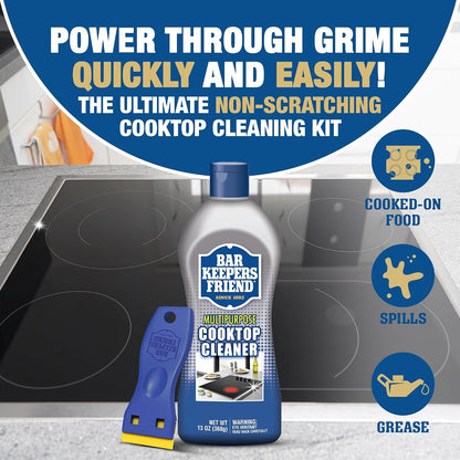 Cooktop Cleaner (2 X13 Oz) + Scraper - Multipurpose Liquid Stovetop Cleanser, Safe for Use on Glass & Ceramic Cooking Surfaces, Copper, Brass, Chrome, Stainless Steel & Porcelain