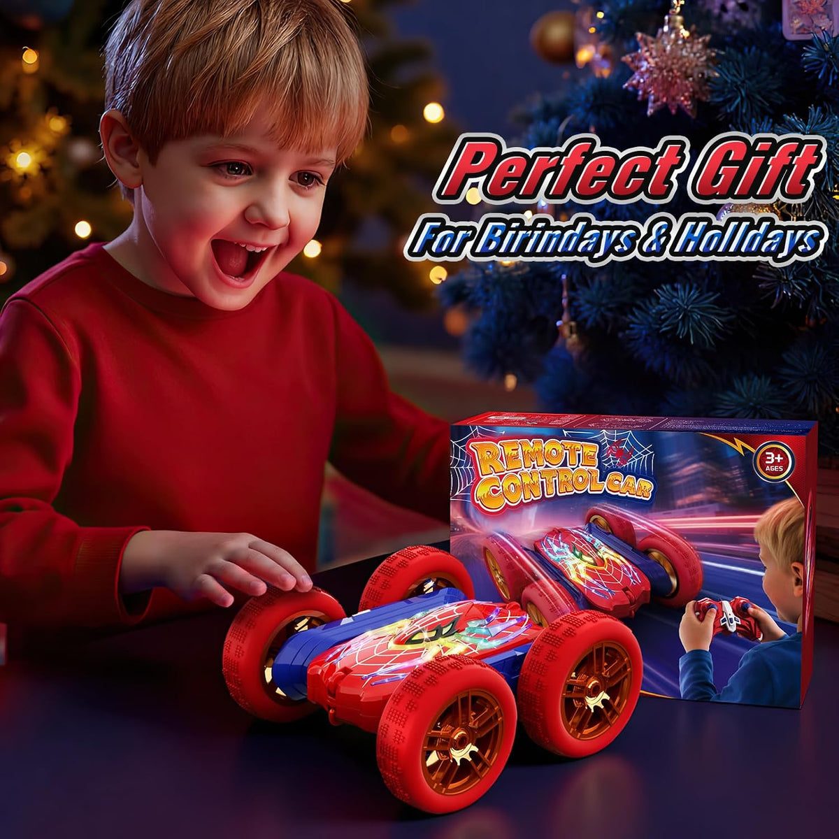 360°Flip Rc Cars Toys with Glowing Hero Eyes & Legs, 2.4Ghz Drift Stunt Remote Control Car, 4WD & Double-Sided Race Car, Birthday Gifts Toys for 3 4 5 6 7 8 9 10 11+ Year Old Boys Age 3-4 4-6 6-8 8-12