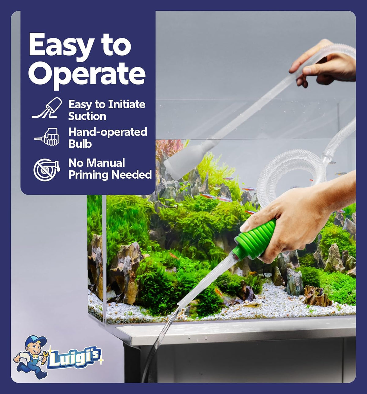 Fish Tank Cleaner - Turtle Tank Accessories - Gravel Vacuum for Aquarium - Hand Siphon Hose to Remove and Change Water or Sand in Minutes - Aquarium Cleaning Tools