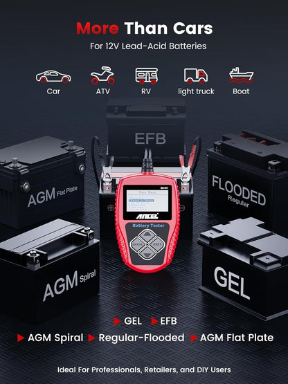 BA101 Car Battery Tester, 12V Digital Automotive Alternator Meter Diagnostic Tool,100-2000 CCA Load Capacity, Charging & Cranking Analyzer for Truck, Boat, RV, Marine Vehicle, and More