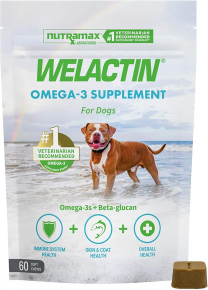 Nutramax Welactin Omega-3 Fish Oil Supplement for Dogs, Soft Chews, 60Ct