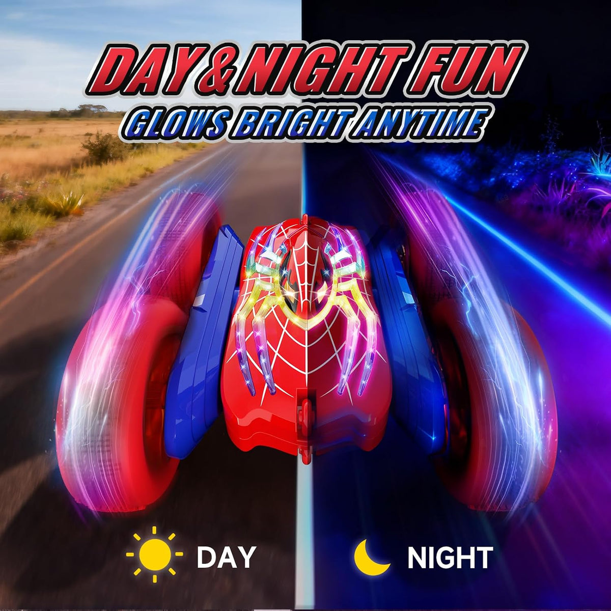 360°Flip Rc Cars Toys with Glowing Hero Eyes & Legs, 2.4Ghz Drift Stunt Remote Control Car, 4WD & Double-Sided Race Car, Birthday Gifts Toys for 3 4 5 6 7 8 9 10 11+ Year Old Boys Age 3-4 4-6 6-8 8-12