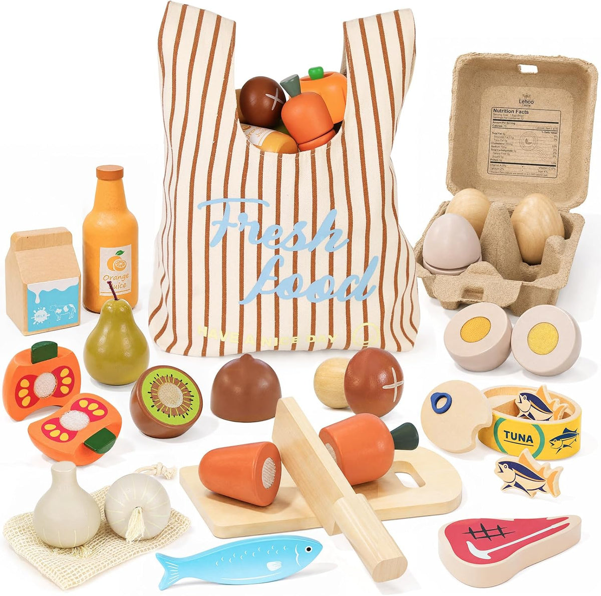 Wooden Play Food Sets for Kids Kitchen, Pretend Play Toys