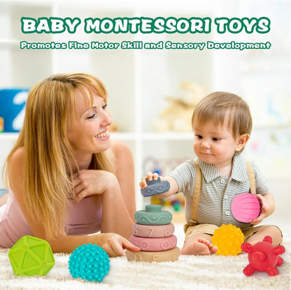 3 in 1 Baby Toys,Montessori Baby Blocks for 0-3-6-12 Months Babies