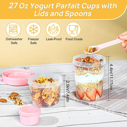 Yogurt Parfait Cups, 4 Pack, 27Oz, with Lids & Spoons