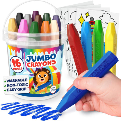 Jumbo Crayons for Toddlers 1-3 - Washable, Large Coloring Crayons for Kids