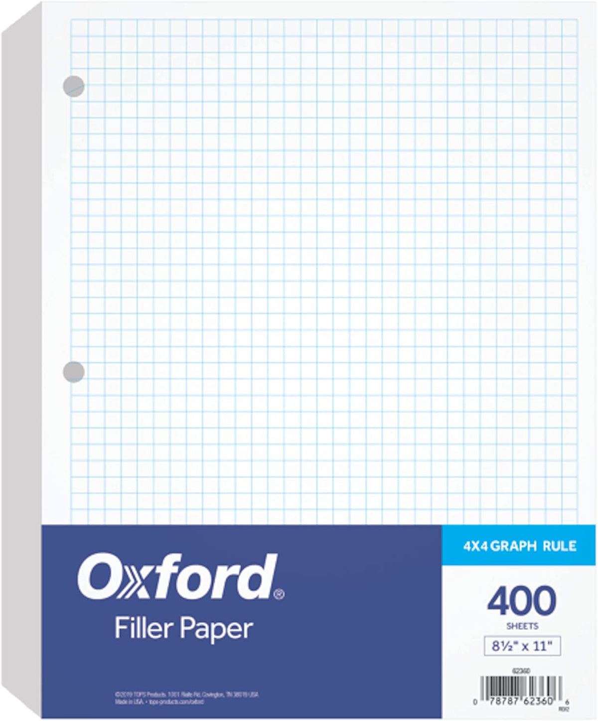 Filler Paper, 8-1/2" X 11", 4 X 4 Graph Rule, 3-Hole Punched, Loose-Leaf Paper for 3-Ring Binders, 400 Sheets per Pack (62360),White