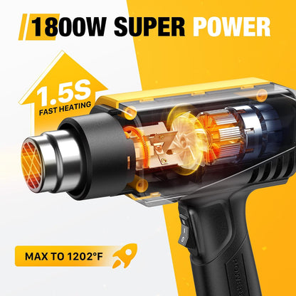 1800W Compact Heat Gun 122℉-1202℉ Variable Temp for Crafting
