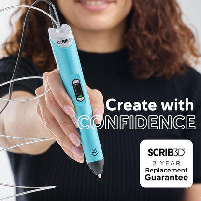 P1 3D Printing Pen with Display - Includes 3D Pen, 3 Starter Colors of PLA Filament, Stencil Book + Project Guide, and Power Adapter