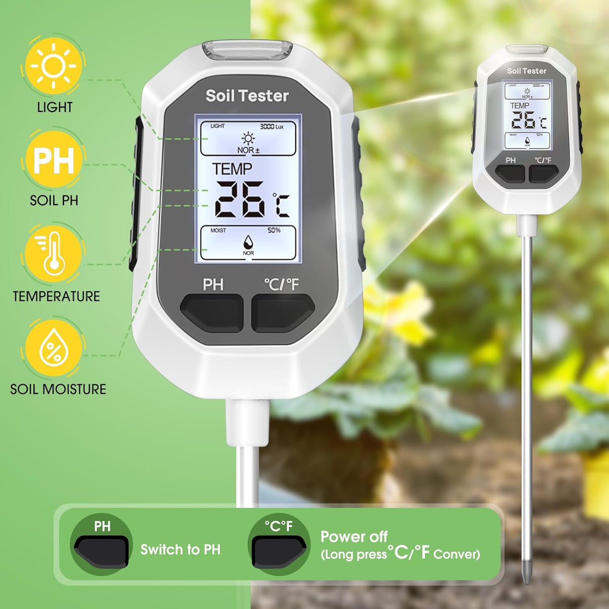 4-In-1 Soil Moisture Meter Digital Plant for Indoor ＆ Outdoor Plants