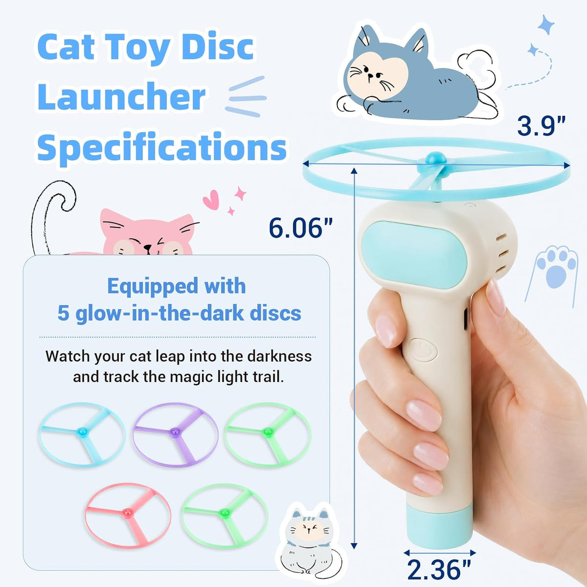 Cat Fetch Toy with Flying Disc Launcher, Rechargeable & Large-Capacity