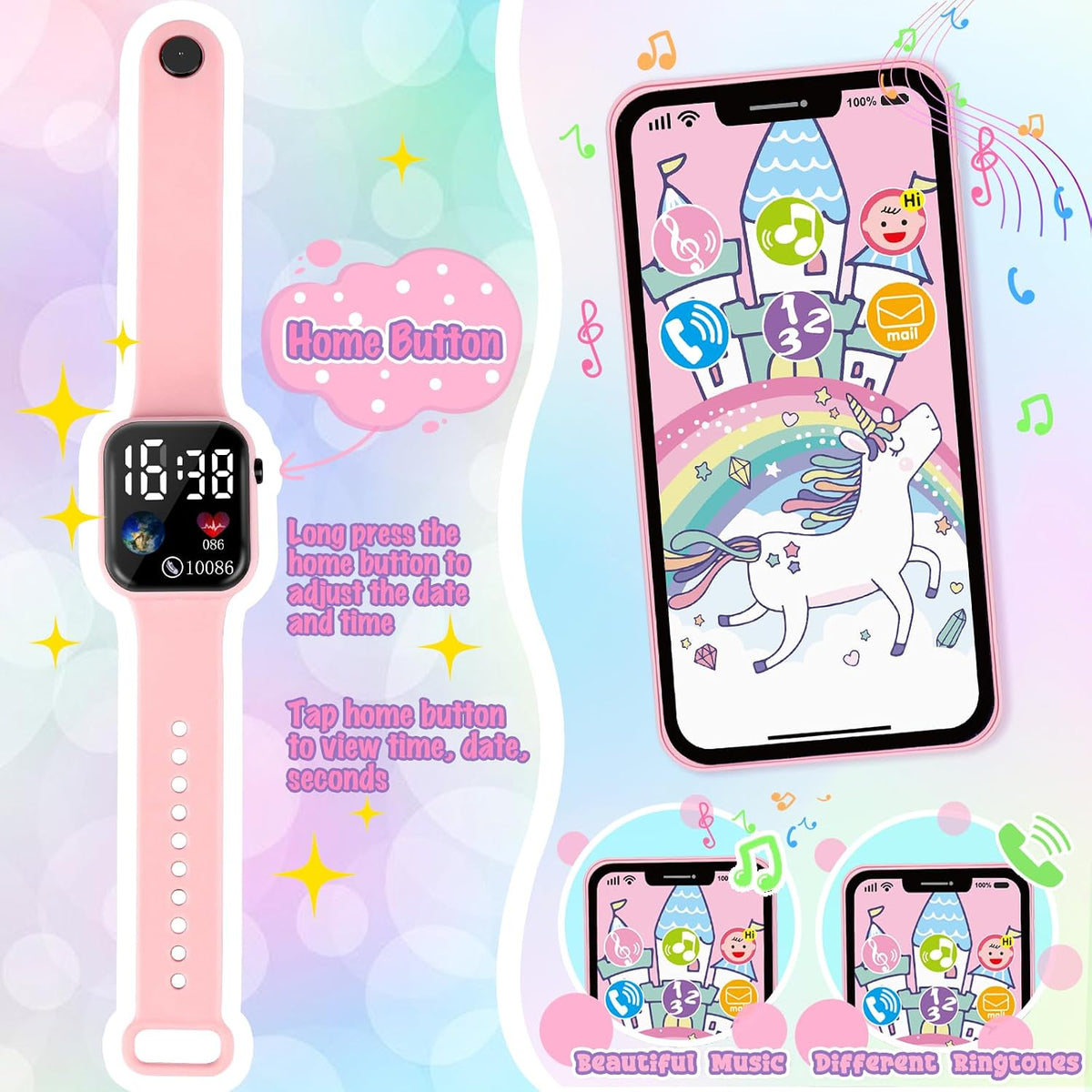 Play Purse with Watch, Phone, Pretend Play Toys for Girls Ages 3-8