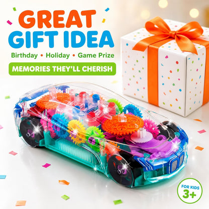 Light-Up Transparent Sensory Car Toy, Bump-And-Go, Ages 3+