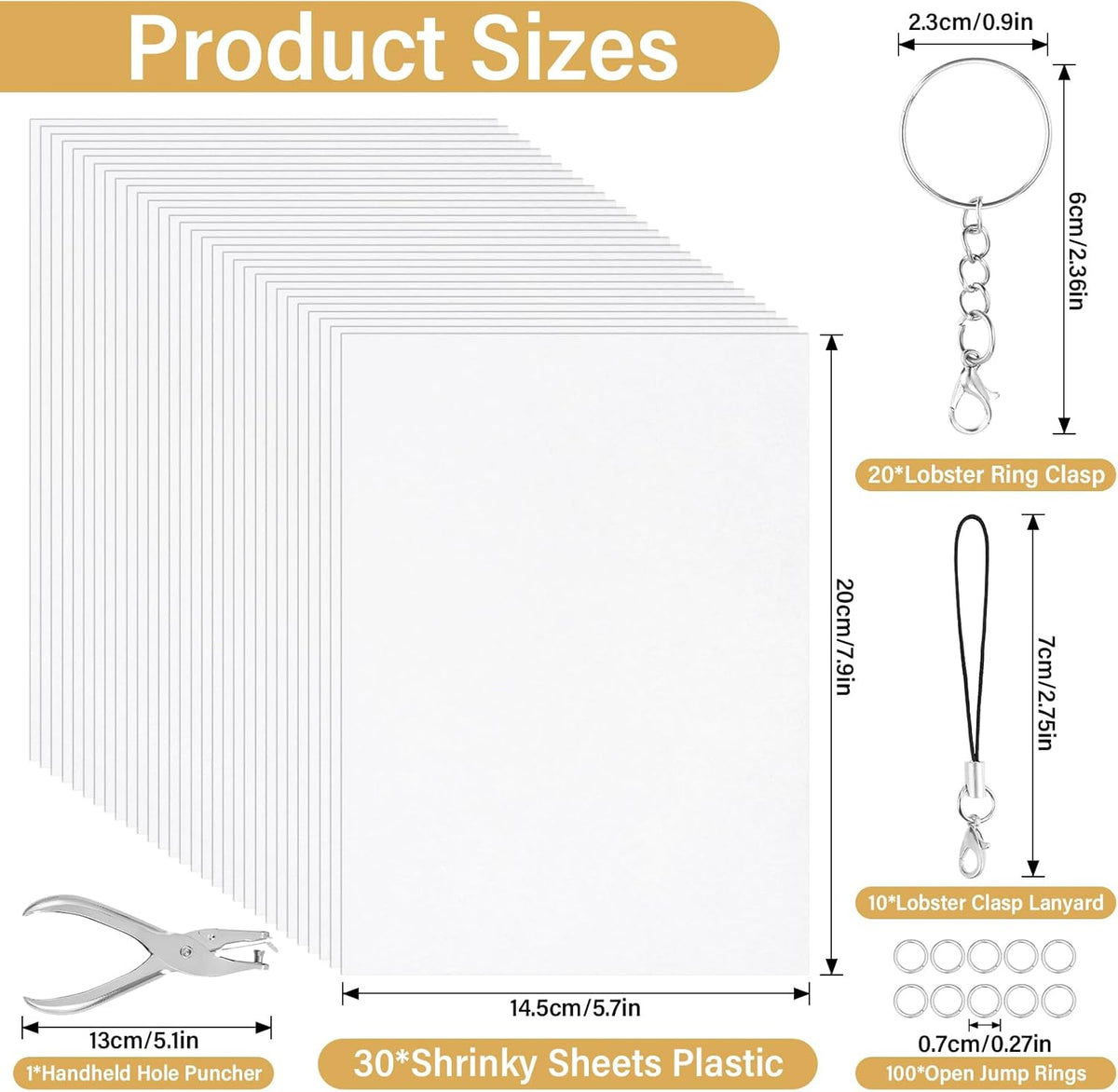 161 Pcs Shrink Paper Keychain Kit,30 Shrink Plastic Sheets for Kids
