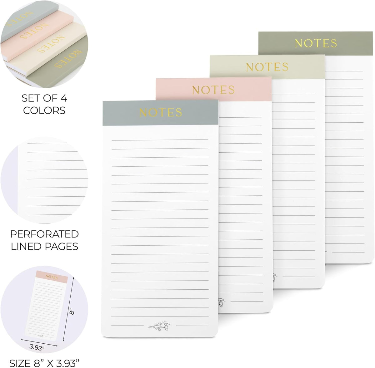 Beautiful Magnetic Notepads for Fridge - Set of 4 Modern Note Pads