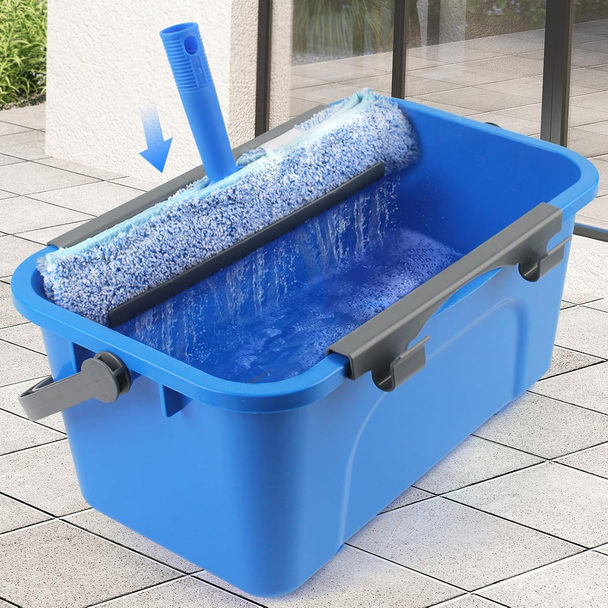 Window Cleaning Kit with Bucket, Squeegee and Scrubber for Outdoor