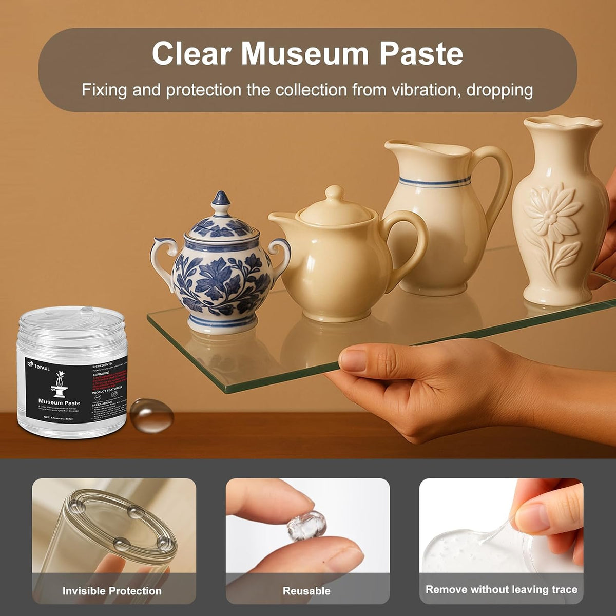 12 Oz Exhibits Fix Gel for Museum, Removable Museum Paste Putty Wax