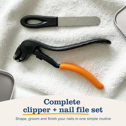 Toenail Clippers for Seniors, Long Handle Nail Clippers for Thick Toe Nails, Nail Care Set with File, 4.8" Angled Head & Stainless Steel Blades for Weak & Arthritic Hands