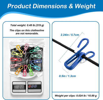 Retractable Portable Travel Clothesline Camping Clothing Line with 12 Clips