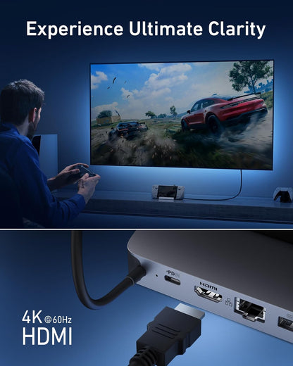 Steam Deck Dock, 6-In-1 4K@60Hz HDMI Docking Station for Steam Deck