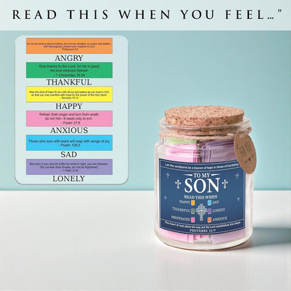 Bible Verses Jar for Son – 92 Scripture Cards, Open When You Feel Happy Sad Anxious or Lonely, Meaningful Christian Gift for Son, Birthday Graduation Easter Gift from Parents