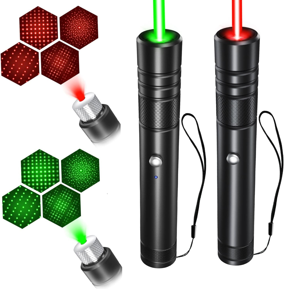 [2 Packs Green+Red] Rechargeable Laser Pointer High Power Green Red Beam Laser Light Long Distance Range for TV/LED/LCD Screens Tactical Flashlights Presentation Office/Outdoors/Astronomic
