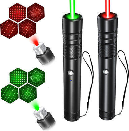 [2 Packs Green+Red] Rechargeable Laser Pointer High Power Green Red Beam Laser Light Long Distance Range for TV/LED/LCD Screens Tactical Flashlights Presentation Office/Outdoors/Astronomic