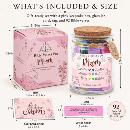 Bible Verse Jar for Mom – 92 Color-Coded Bible Verse, Birthday Gifts for Mom, Christian Gifts for Mom