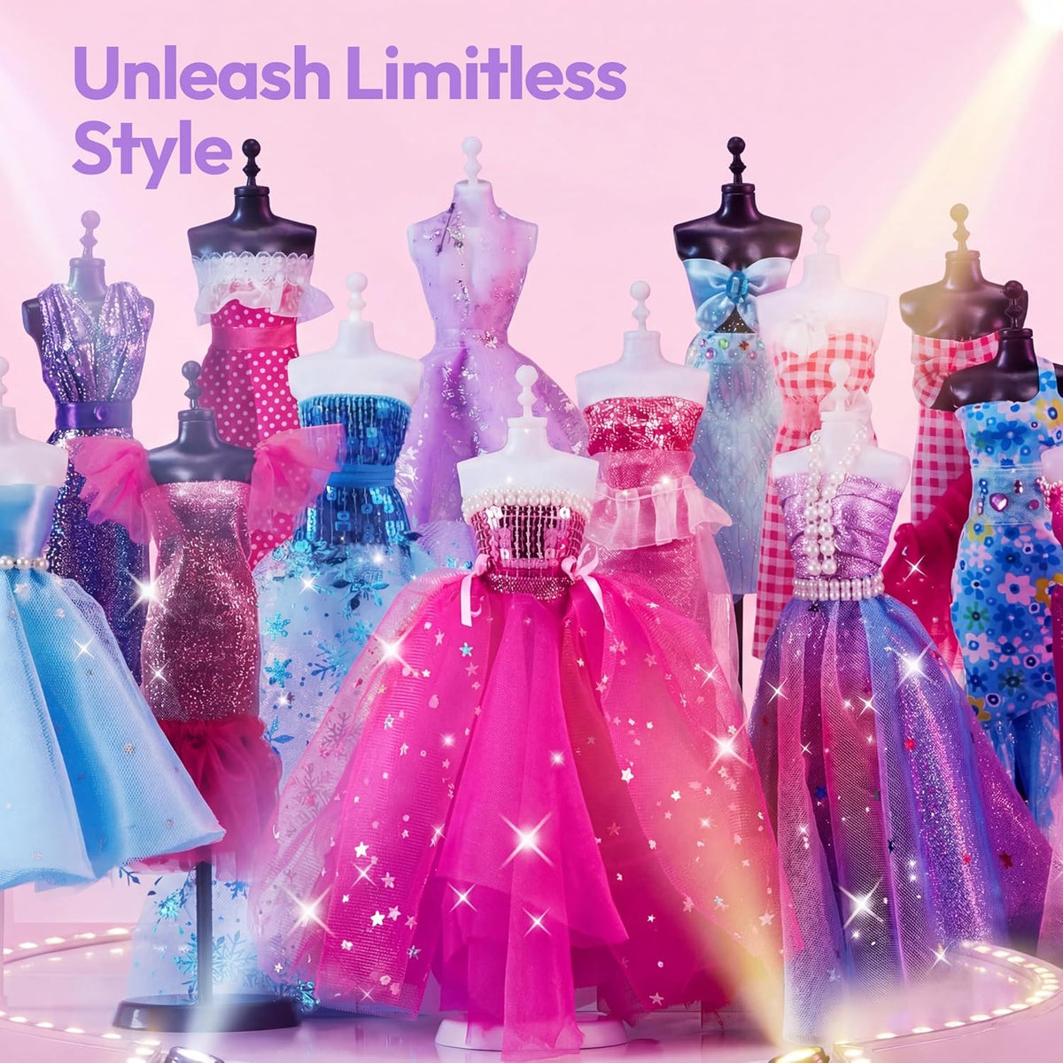 400+PCS Fashion Design Crafts for Kids, Art and Crafts, DIY Sewing Kits with 3 Mannequins for Girls Aged 8-12, Toys for Kids, Birthday Presents, Doll Clothes