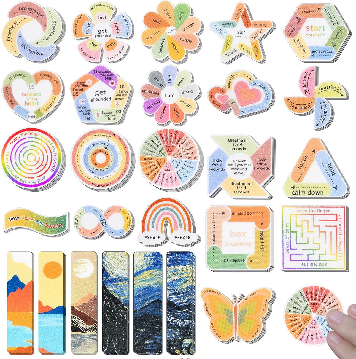 102 Pieces Sensory Stickers for Calm, 2 Texture Styles, Anxiety Relief