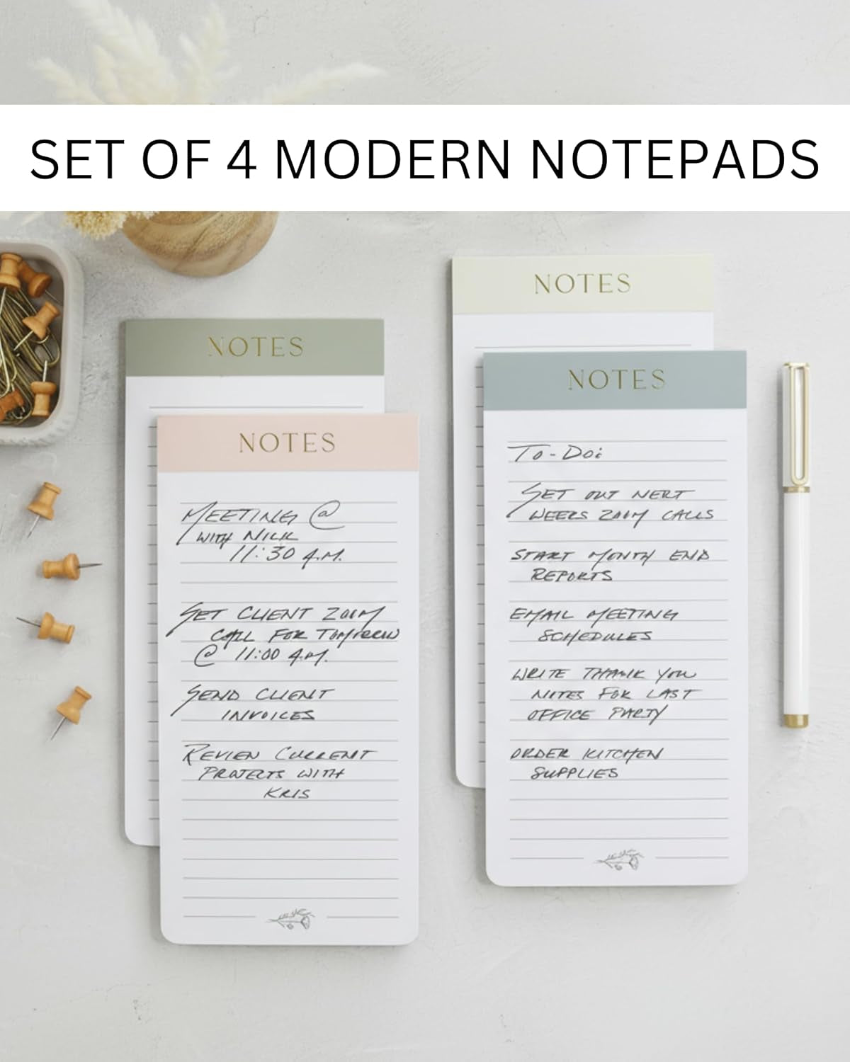 Beautiful Magnetic Notepads for Fridge - Set of 4 Modern Note Pads