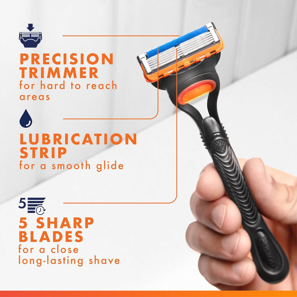 Fusion5 Razors for Men, 1 Razor, 4 Blade Refills, Lubrastrip for a More Comfortable Shave