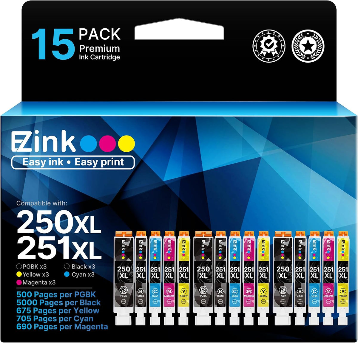 250XL 251XL Ink Cartridge for Canon PGI-250XL CLI-251XL for MX922 (15 Pack)