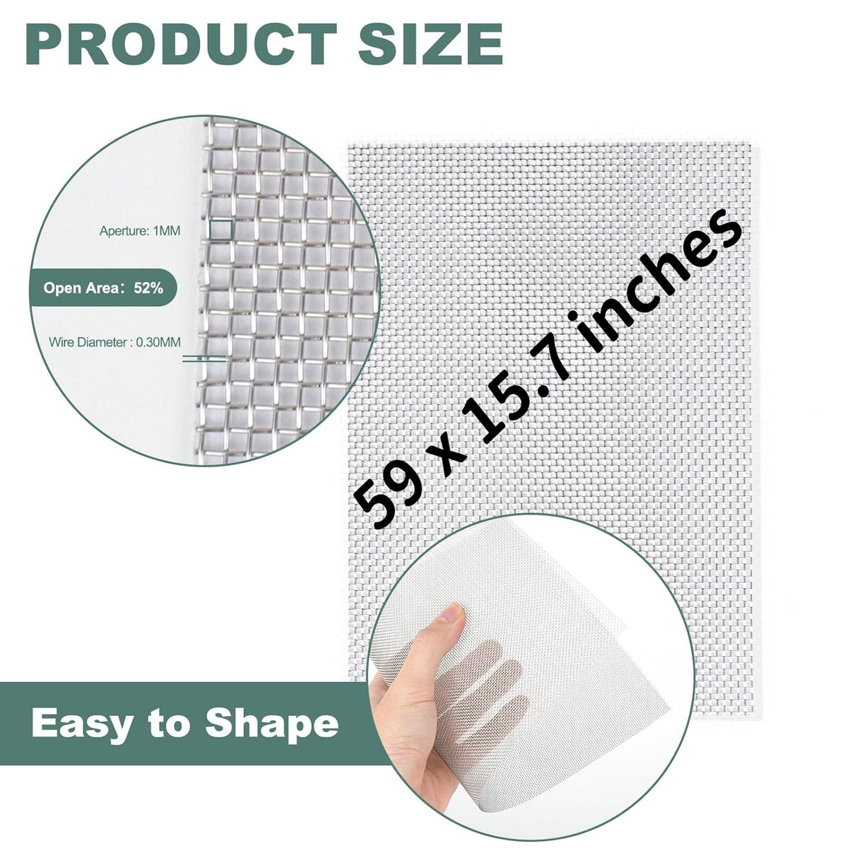 304 Stainless Steel Wire Mesh Screen, 15.7 X 59 Inches, 1Mm Hole 20 Mesh