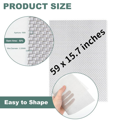 304 Stainless Steel Wire Mesh Screen, 15.7 X 59 Inches, 1Mm Hole 20 Mesh