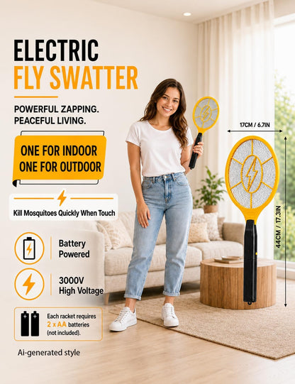 Electric Fly Swatter, 2 Pack, Handheld Bug Zapper Racket