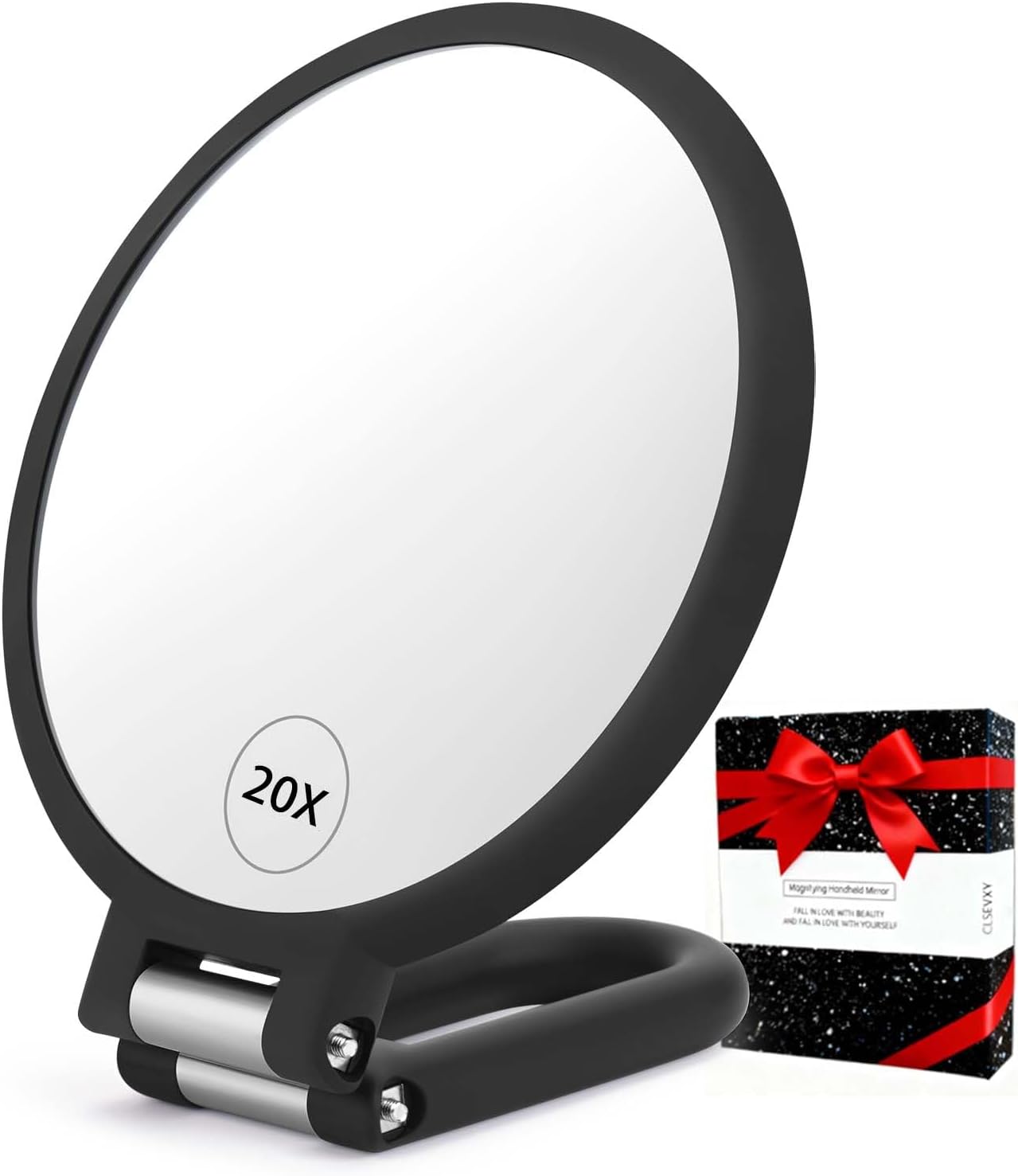 Magnifying Handheld Mirror Double Sided, 1X 20X Magnification Hand Mirrors, Travel Folding Hand Held Mirror, 360°Rotation Pedestal Makeup Vanity Mirror