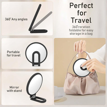 Magnifying Handheld Mirror Double Sided, 1X 20X Magnification Hand Mirrors, Travel Folding Hand Held Mirror, 360°Rotation Pedestal Makeup Vanity Mirror