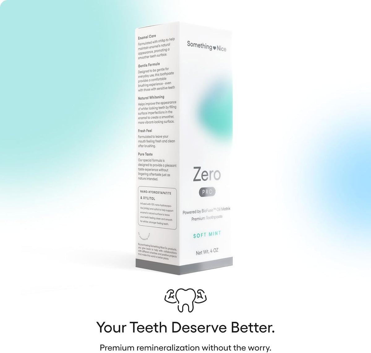 Zero Pro Toothpaste - 10% Nano Hydroxyapatite Toothpaste Fluoride Free with Biofuse Oil Matrix, Remineralizing, Whitening and Enamel Repair for Sensitive Teeth, Adults & Kids, Mint, 4Oz