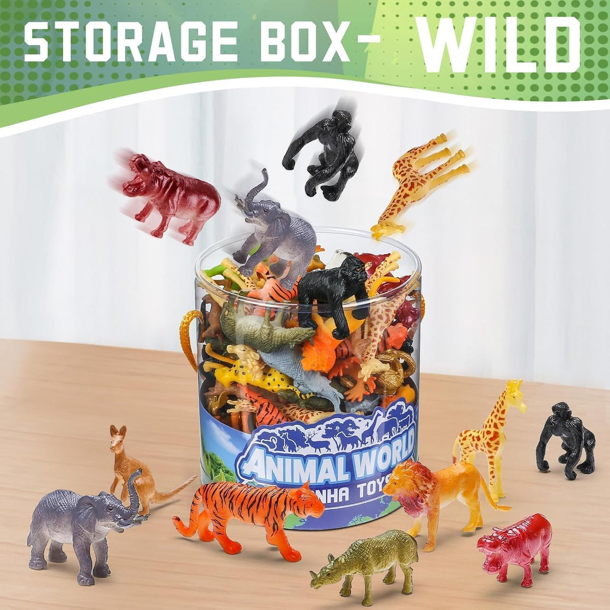 60 Piece Mini Zoo Animal Toy with Gift Box, Plastic Jungle Animal Figurines