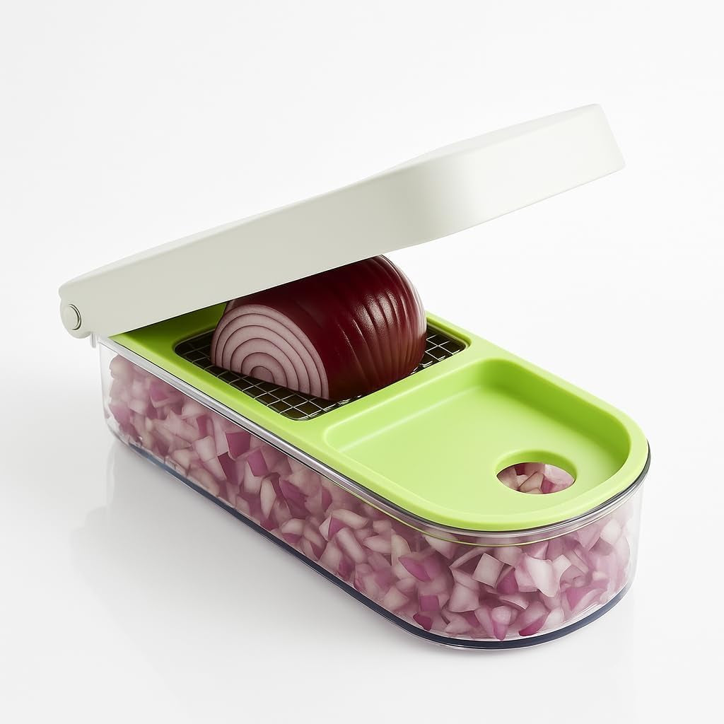 Vegetable Chopper – Original as Seen on TV Food Dicer with 2 Stainless Steel Blades, Large 2-Cup Container, Cleaning Tool, Dishwasher Safe Onion & Vegetable and Fruit Cutter