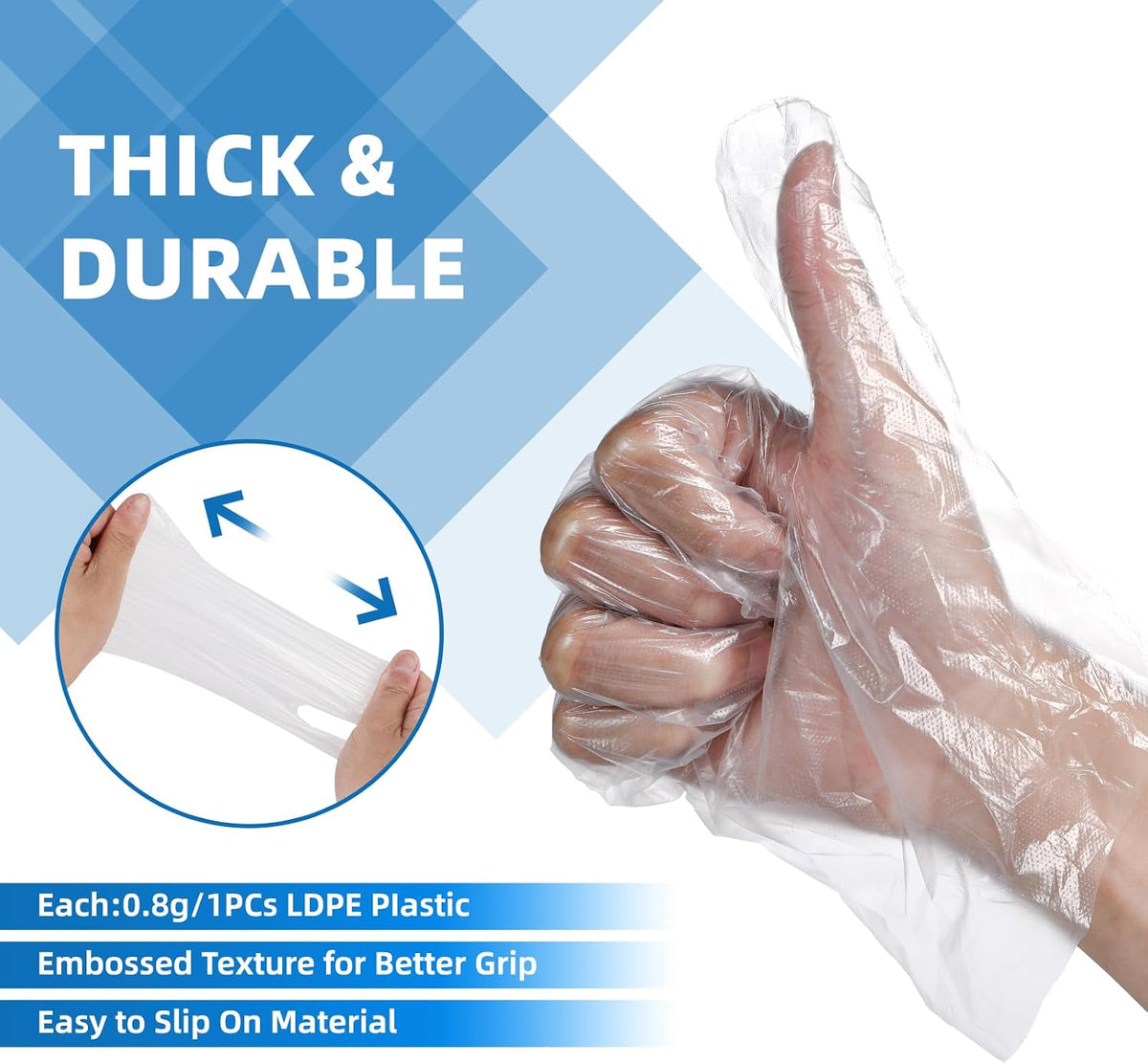 Food Prep Gloves Plastic Food Safe  Gloves, Food Handling, One Size Fits Most Poly 500Ct Clear 500 Count (Pack of 1)