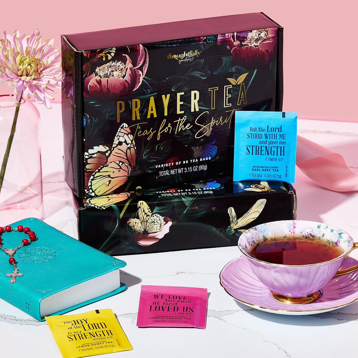 Christian Prayer Tea Gift Set, Religious Gifts for Women, Set of 90