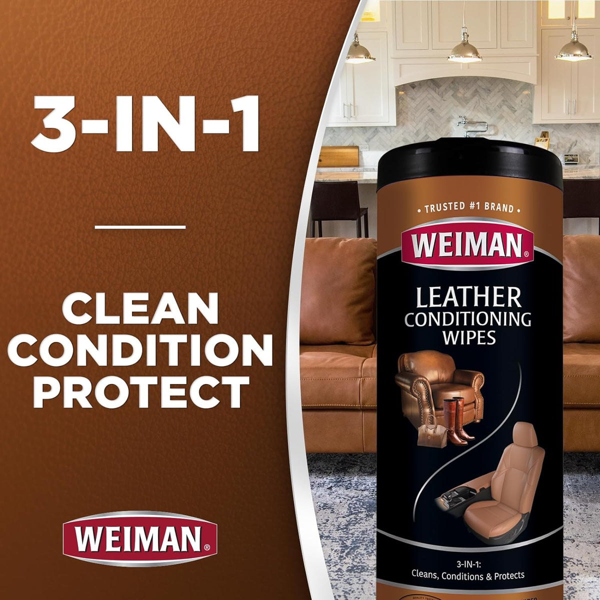 Leather Cleaner, Conditioner & Protector, 2 Pack Wipe with Cloth