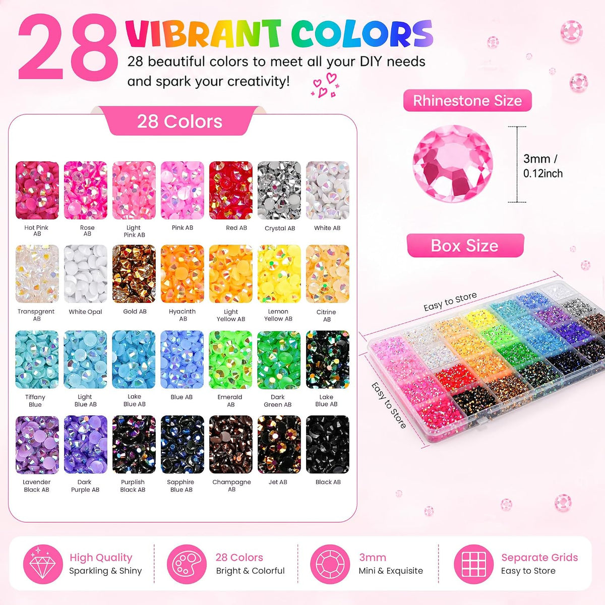 3Mm Jelly Rhinestones for Bedazzling, 40000Pcs Bedazzling Kit with Rhinestones 28 Colors Diamond Nail Gems Bedazzler Kit with Glue Tweezers and Tools
