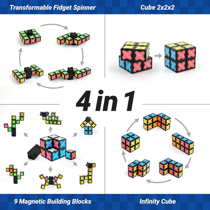 Magnet Fidget Spinner Mini - 8 Blocks, 3 in 1 Toy: Transformable Fidget Spinner, Infinity Cube, 2X2 Puzzle Cube, Easter Basket Stuffers for Kids/Adults, STEM Sensory Stress Relief Toy